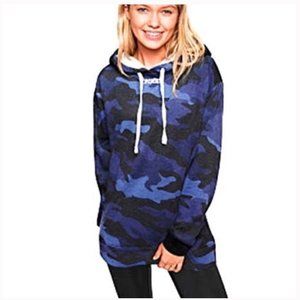 Victoria's Secret PINK Womens Blue Camo Sherpa Lined Pullover Hoodie Size Small